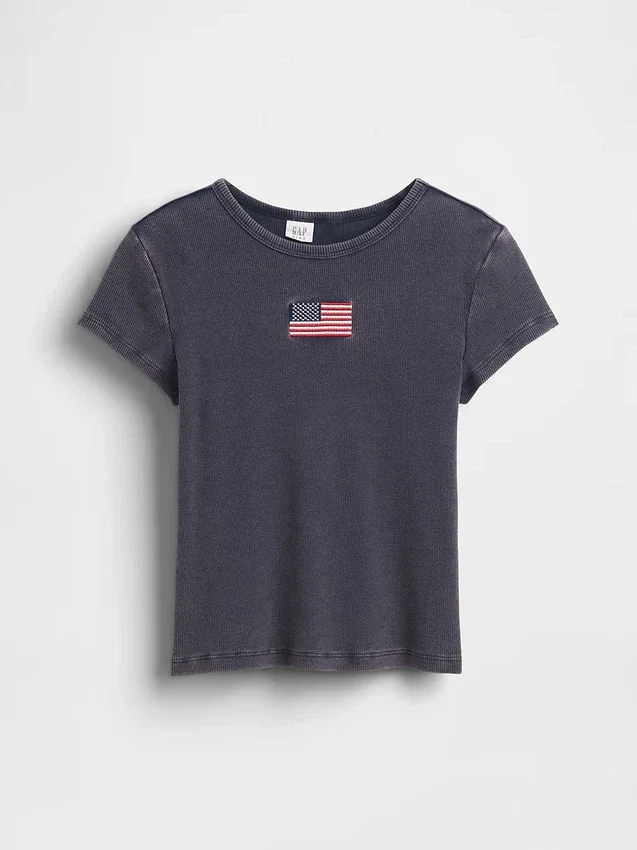 Broderad ribbad T-shirt för barn