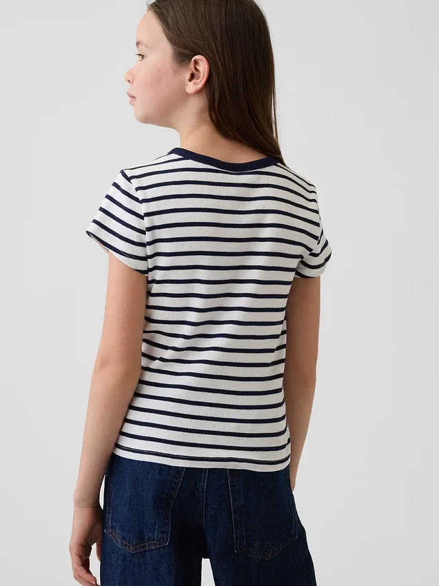 Broderad ribbad T-shirt för barn
