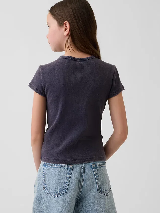 Broderad ribbad T-shirt för barn