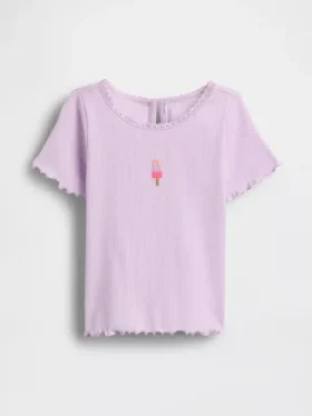 Broderad ribbad T-shirt med glassmotiv för Baby & Småbarn