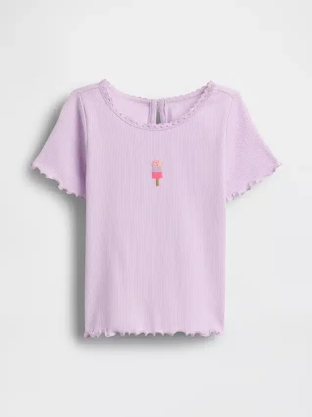 Broderad ribbad T-shirt med glassmotiv för Baby & Småbarn