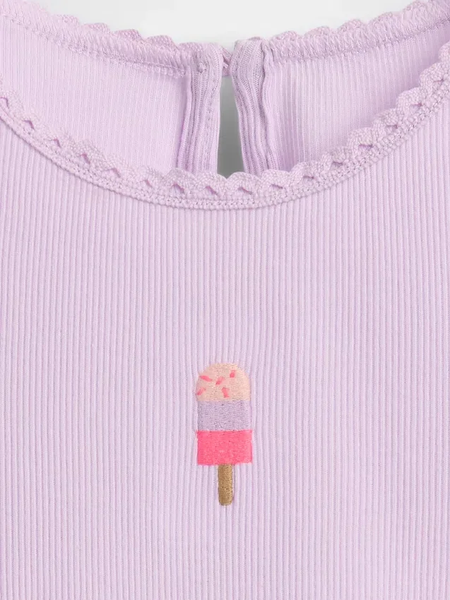 Broderad ribbad T-shirt med glassmotiv för Baby & Småbarn