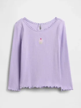 Broderad T-shirt med grafiskt tryck i ribbad bomull för Baby & Småbarn