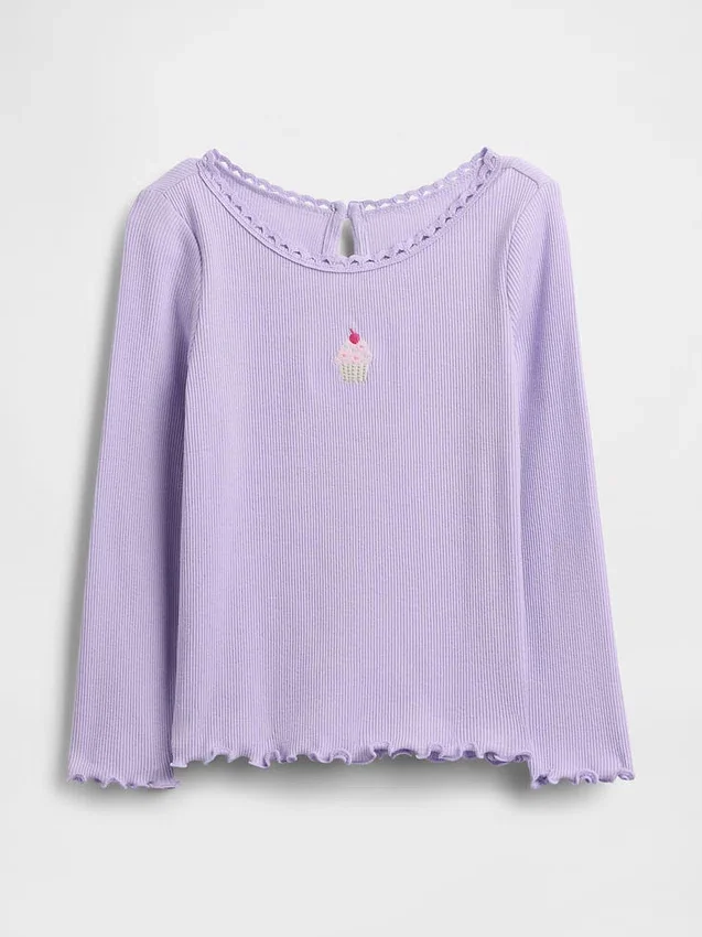 Broderad T-shirt med grafiskt tryck i ribbad bomull för Baby & Småbarn