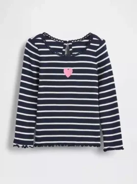Broderad T-shirt med grafiskt tryck i ribbad bomull för Baby & Småbarn