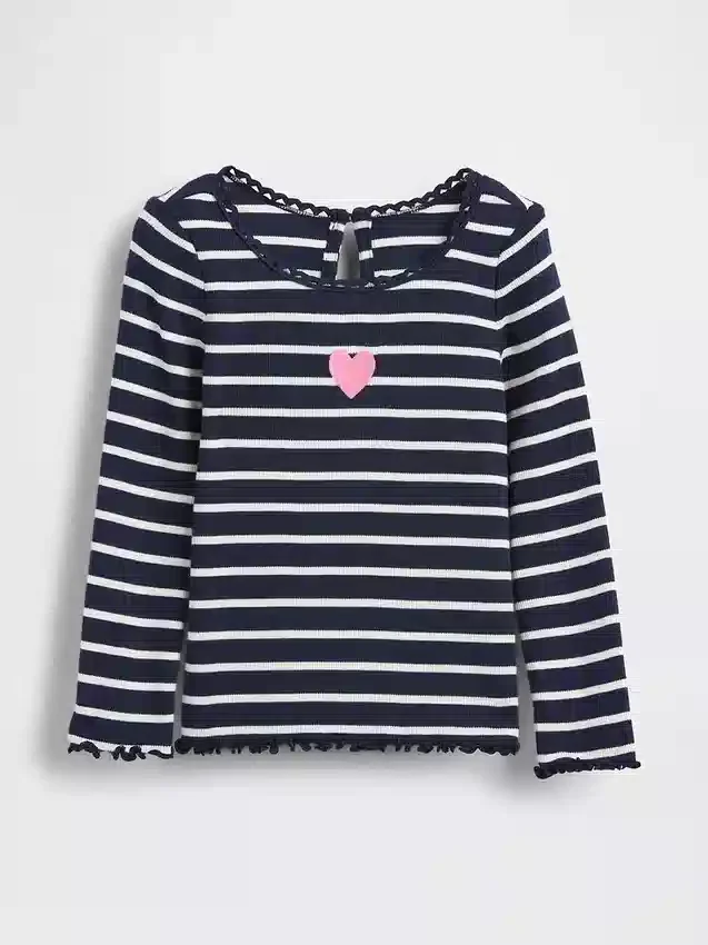 Broderad T-shirt med grafiskt tryck i ribbad bomull för Baby & Småbarn