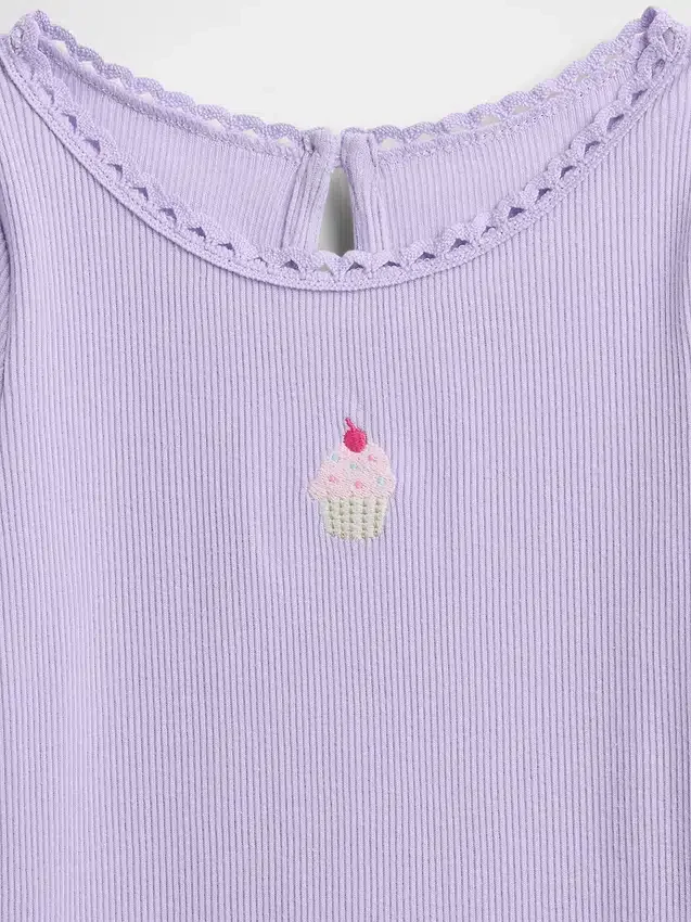 Broderad T-shirt med grafiskt tryck i ribbad bomull för Baby & Småbarn