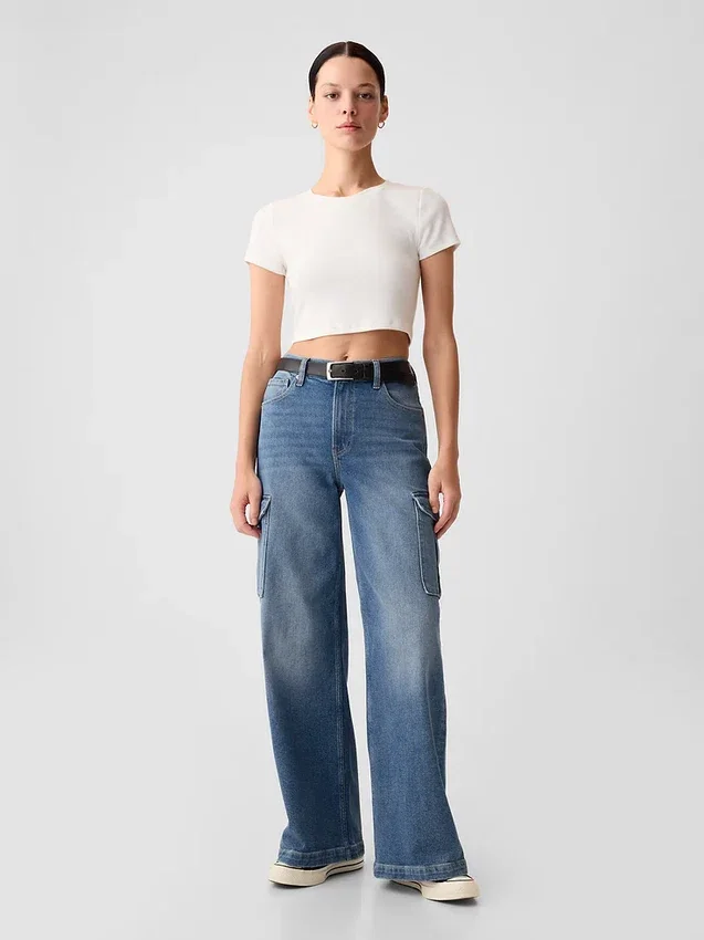 Cargojeans med hög midja och vida ben
