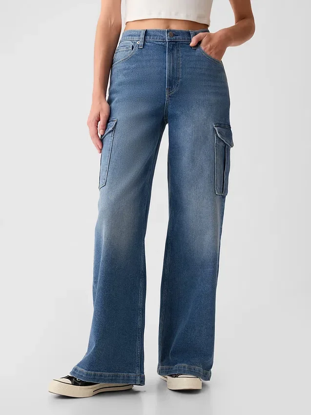 Cargojeans med hög midja och vida ben