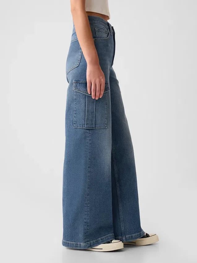 Cargojeans med hög midja och vida ben