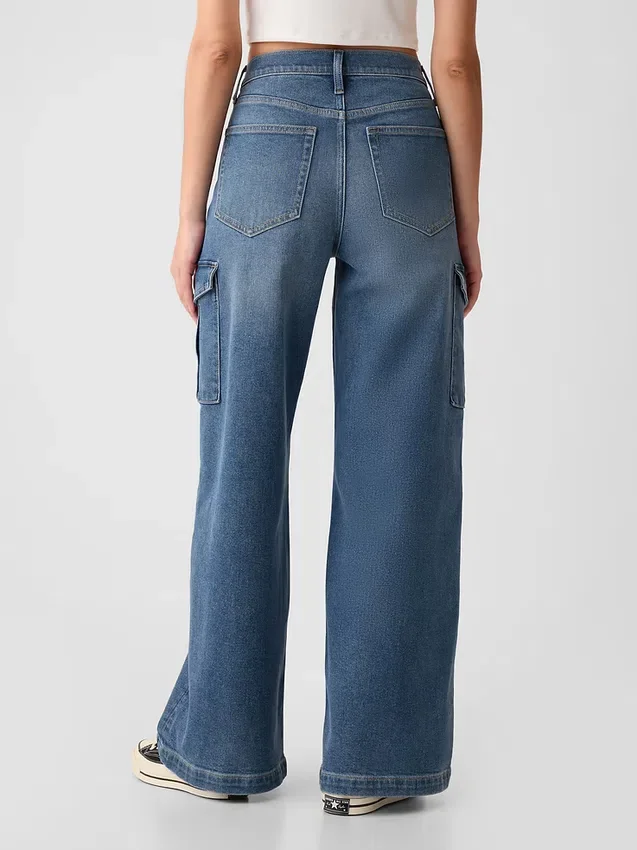 Cargojeans med hög midja och vida ben
