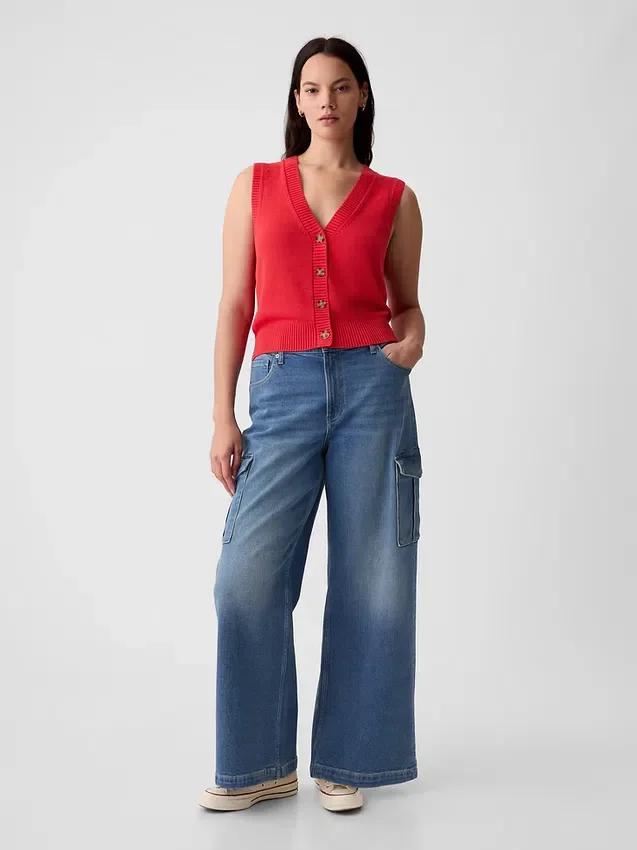 Cargojeans med hög midja och vida ben