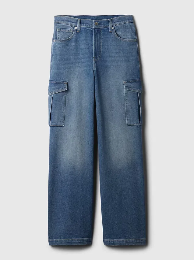 Cargojeans med hög midja och vida ben