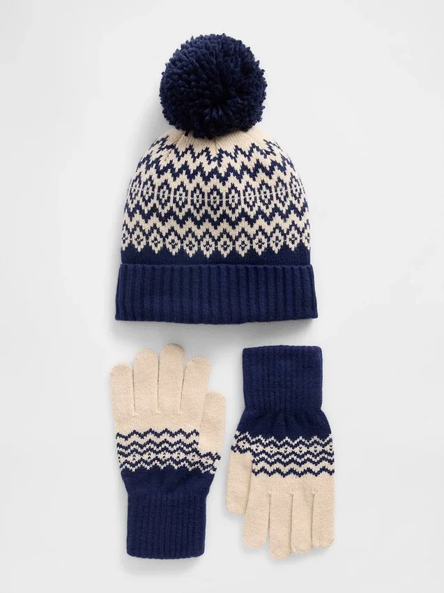 CashSoft Fair Isle-hatt och handskar för barn