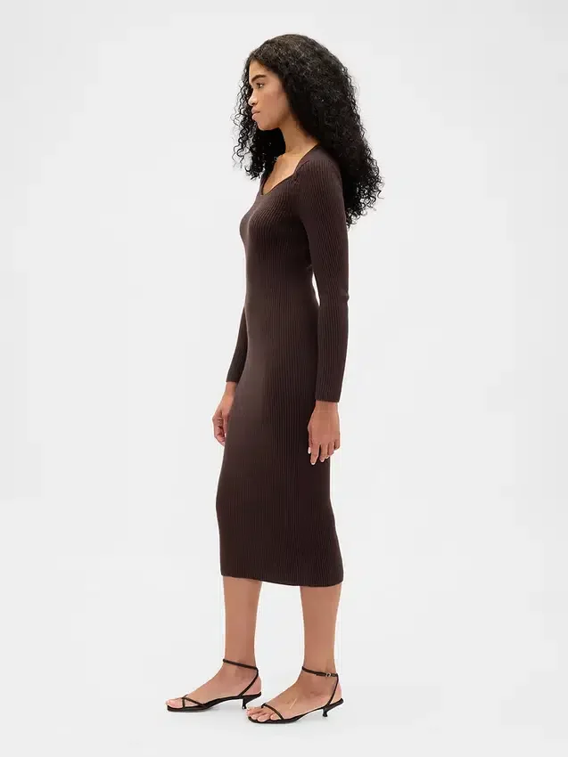 CashSoft-midilång tröjklänning i ribbstickat