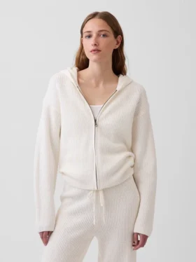 CashSoft oversized hoodie med dragkedja och shakerstickning