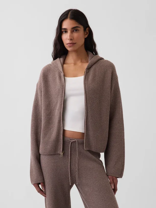 CashSoft oversized hoodie med dragkedja och shakerstickning