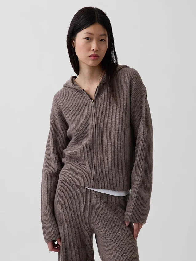 CashSoft oversized hoodie med dragkedja och shakerstickning