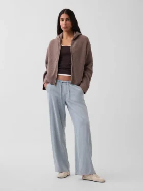 CashSoft oversized hoodie med dragkedja och shakerstickning