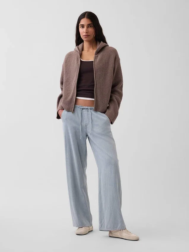 CashSoft oversized hoodie med dragkedja och shakerstickning