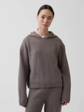 CashSoft Oversized Shaker-Stitch-tröja med huva