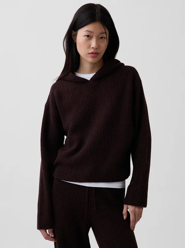 CashSoft Oversized Shaker-Stitch-tröja med huva