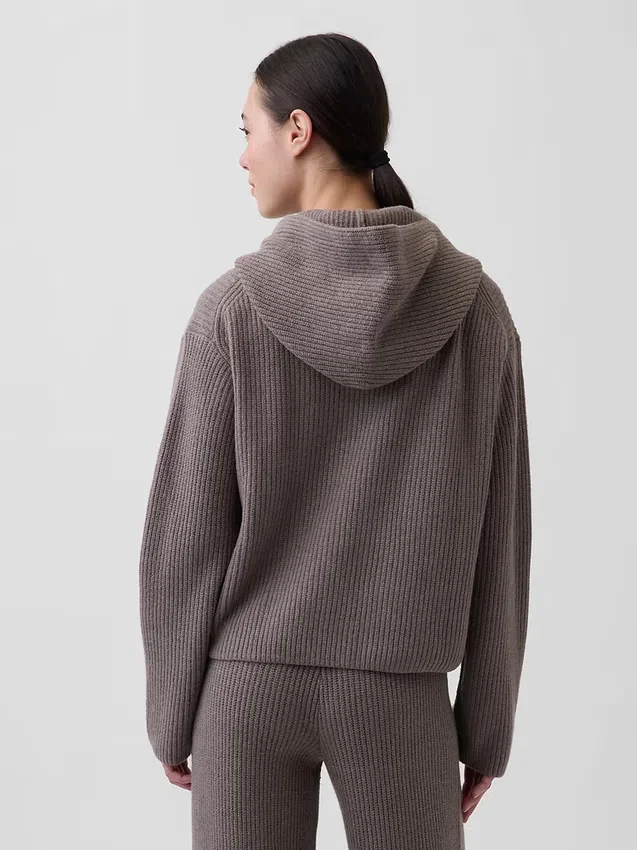 CashSoft Oversized Shaker-Stitch-tröja med huva