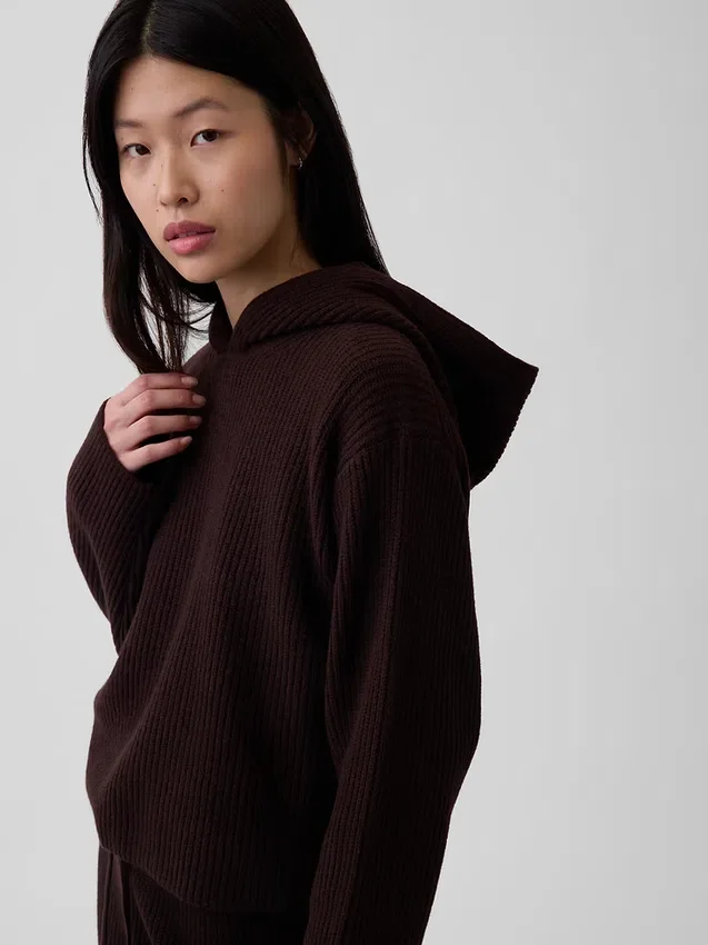 CashSoft Oversized Shaker-Stitch-tröja med huva