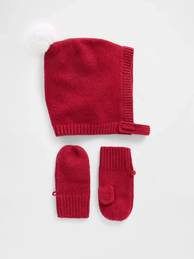 CashSoft-set med mössa med tofs och vantar för Baby & Småbarn