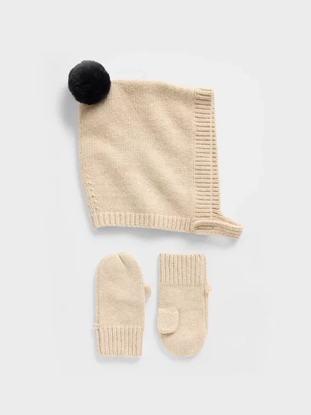 CashSoft-set med mössa med tofs och vantar för Baby & Småbarn