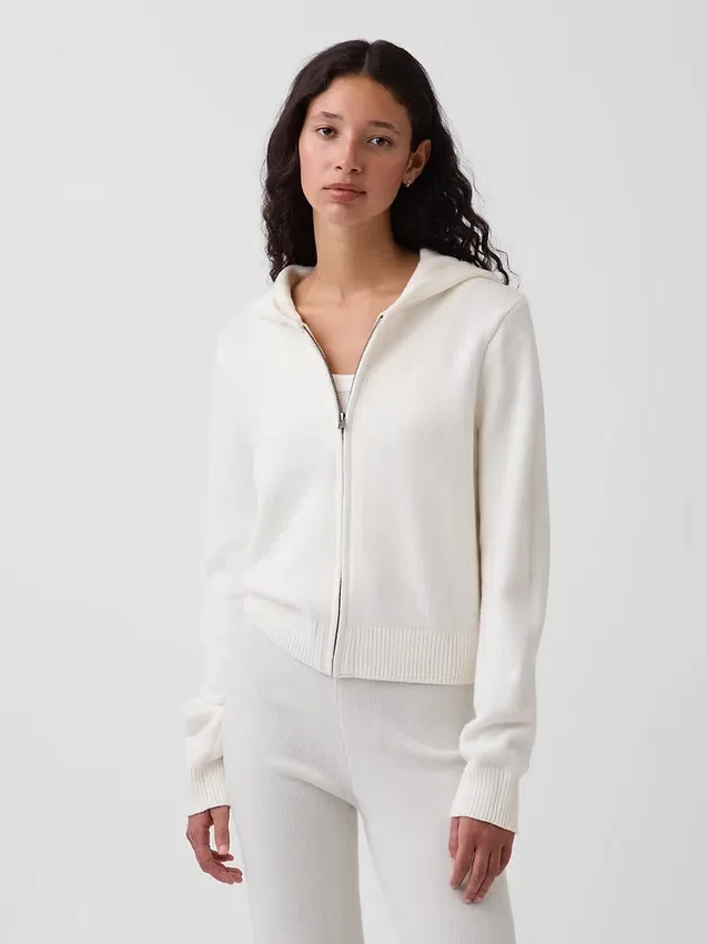 CashSoft-tröja, kort hoodie med dragkedja