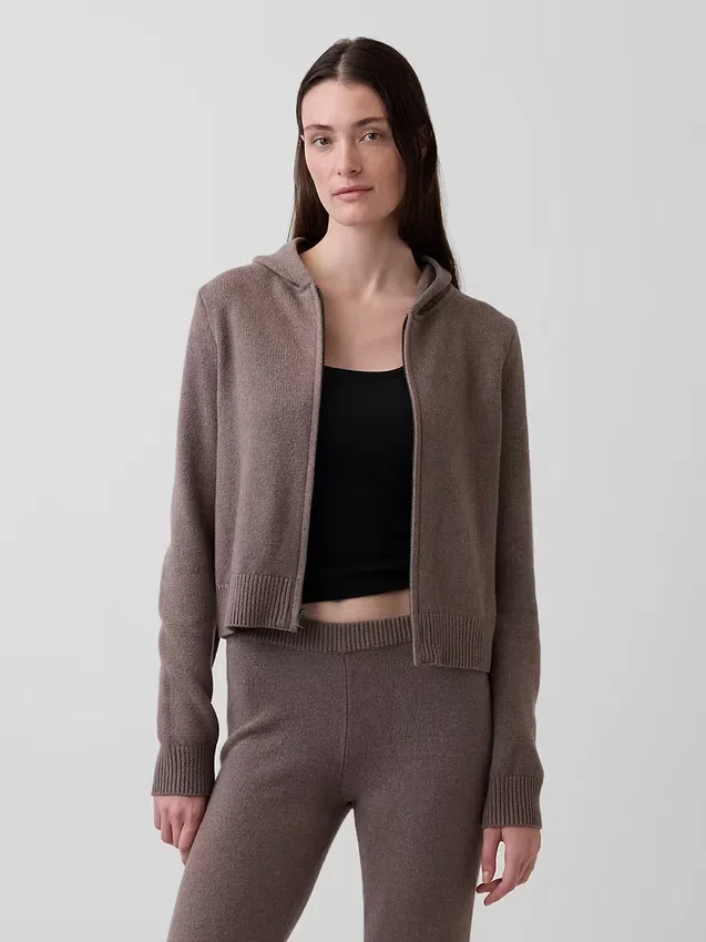 CashSoft-tröja, kort hoodie med dragkedja
