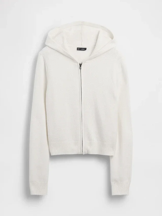 CashSoft-tröja, kort hoodie med dragkedja