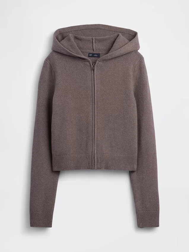 CashSoft-tröja, kort hoodie med dragkedja
