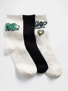 Crew-strumpor med grafiskt logo-mönster för barn (3-pack)
