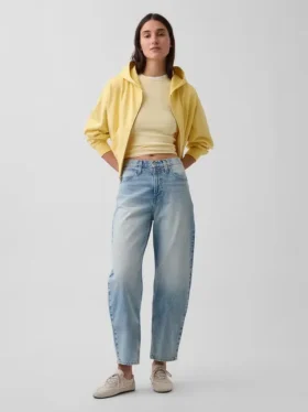 Crop-jeans med hög midja och vid ben