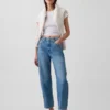 Crop-jeans med hög midja och vid ben
