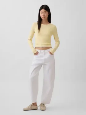 Crop-jeans med hög midja och vid ben
