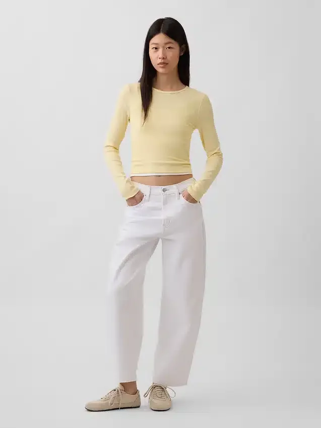 Crop-jeans med hög midja och vid ben
