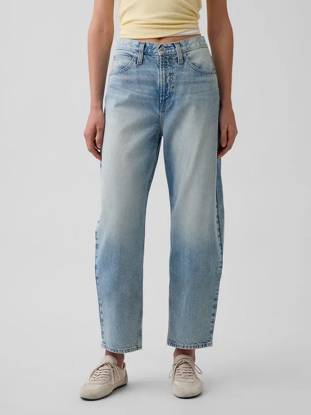 Crop-jeans med hög midja och vid ben