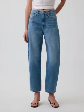 Crop-jeans med hög midja och vid ben