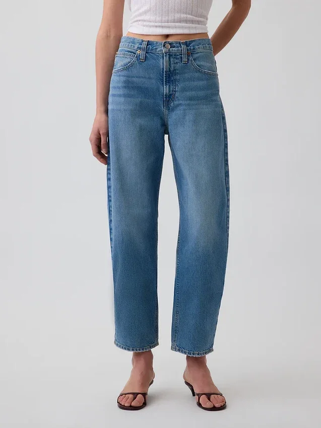 Crop-jeans med hög midja och vid ben