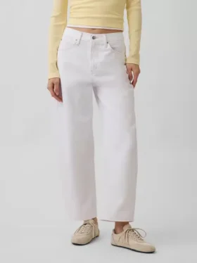 Crop-jeans med hög midja och vid ben