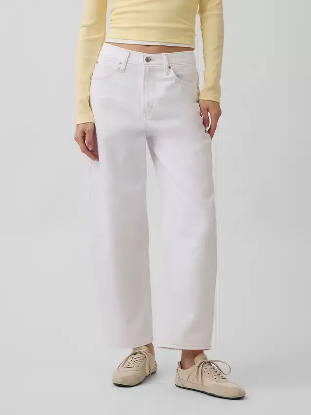 Crop-jeans med hög midja och vid ben