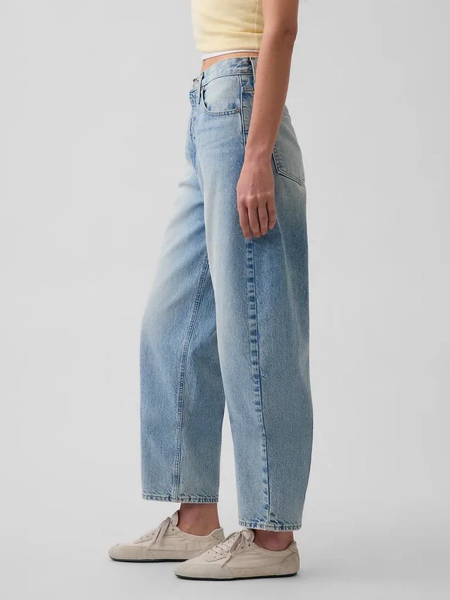 Crop-jeans med hög midja och vid ben