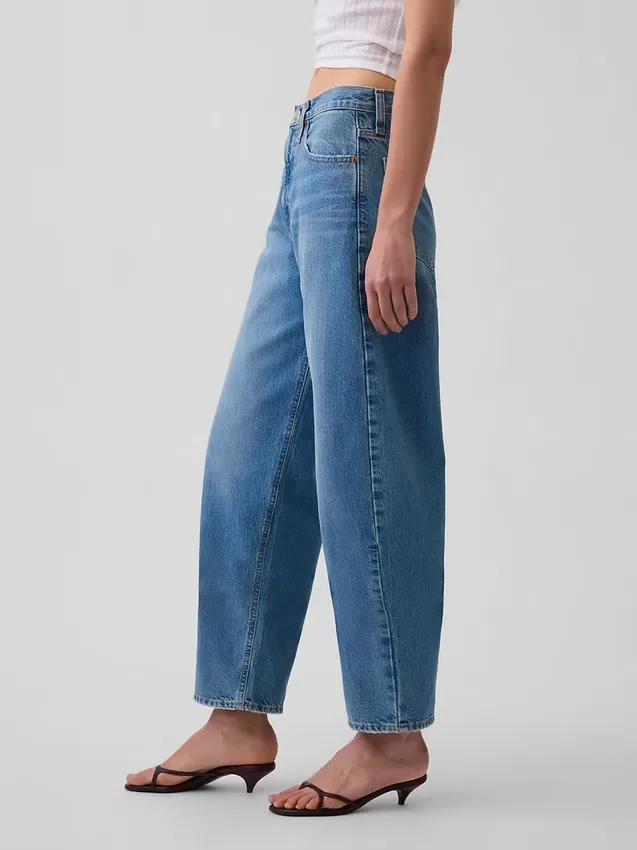 Crop-jeans med hög midja och vid ben