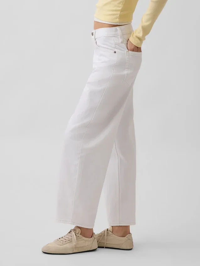 Crop-jeans med hög midja och vid ben