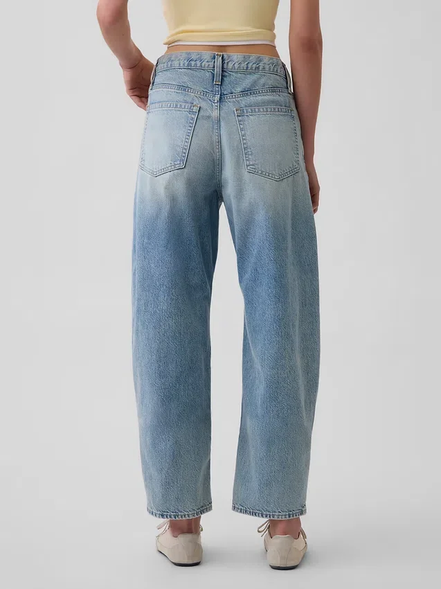 Crop-jeans med hög midja och vid ben