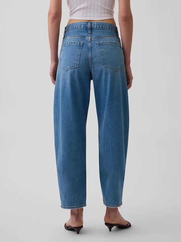Crop-jeans med hög midja och vid ben