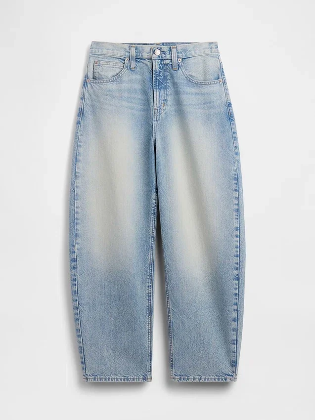 Crop-jeans med hög midja och vid ben